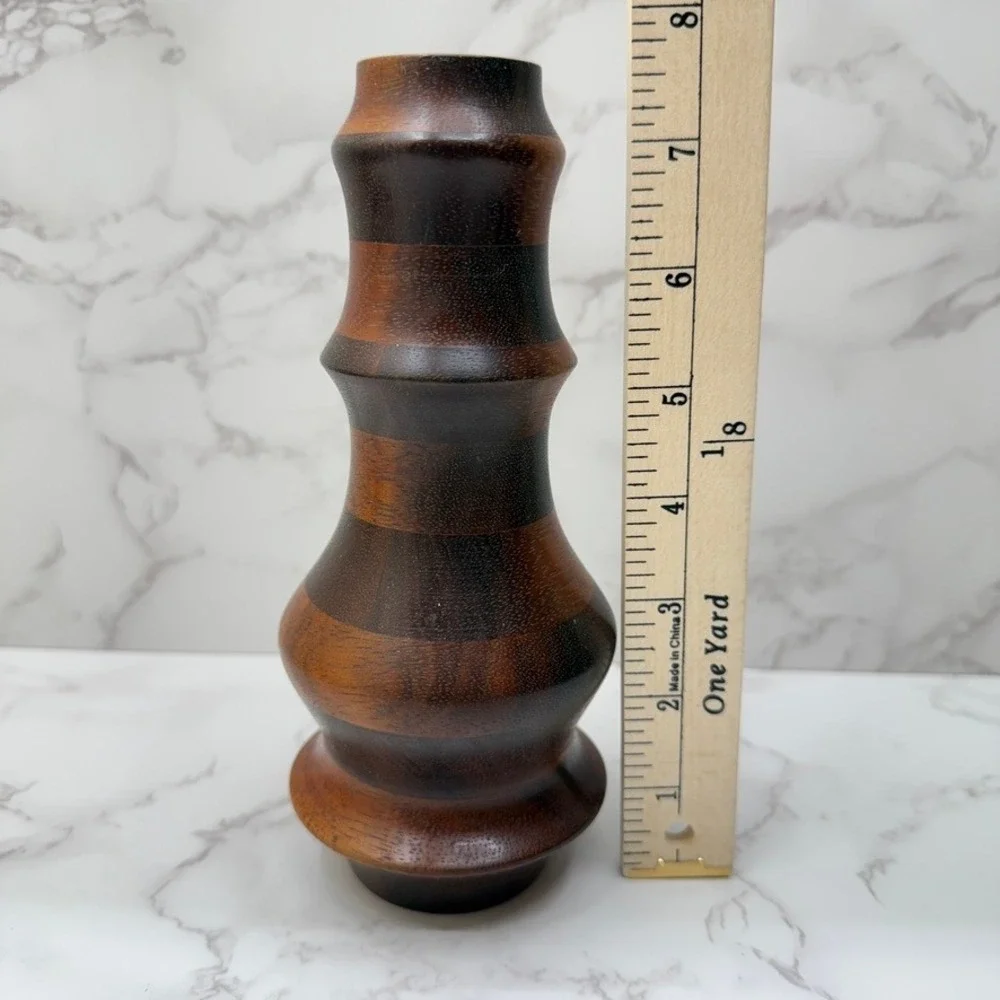 Hand Turned Wood Vase Striped Wood Decor Accent‎ Piece Rich Grain Artist Signed